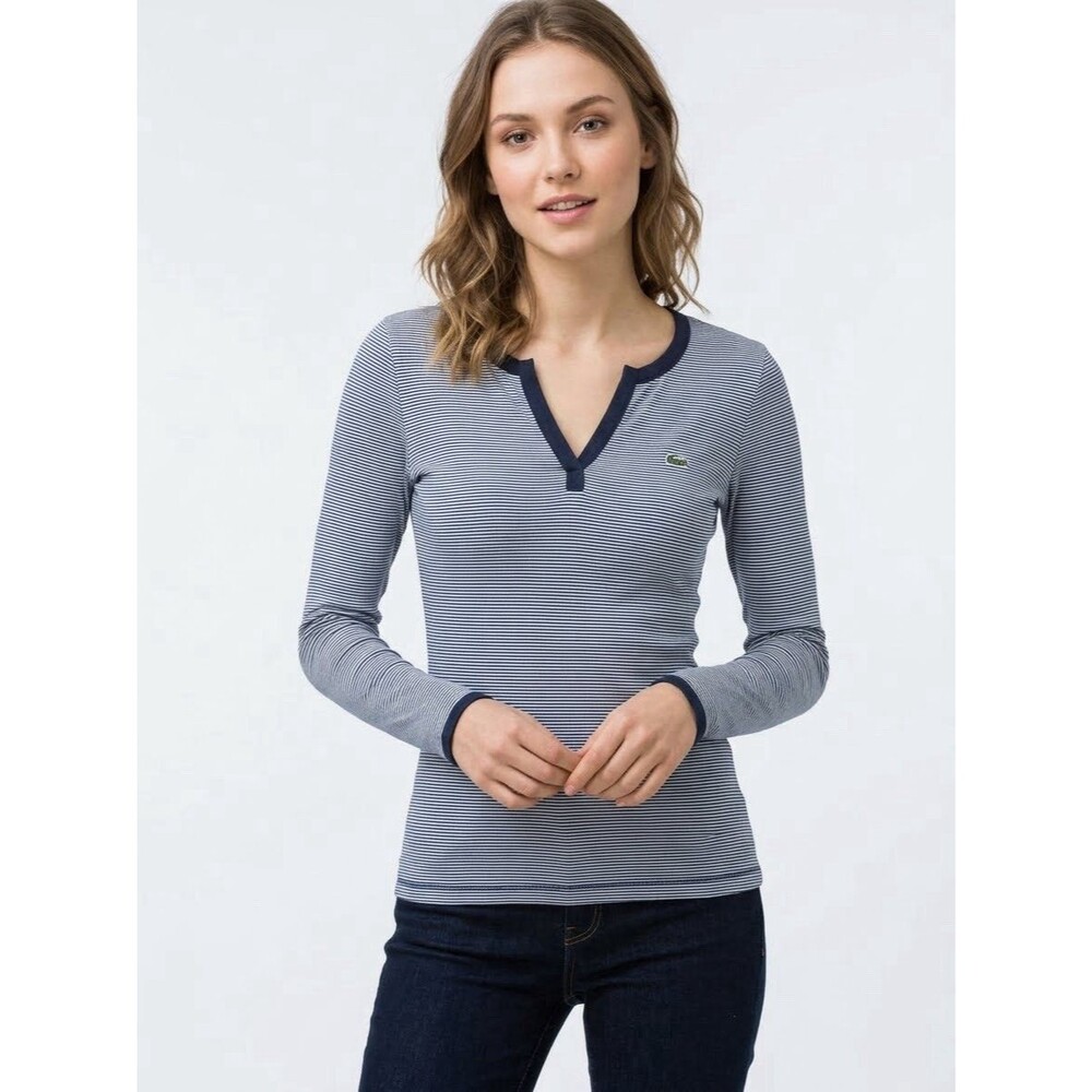 Lacoste Women’s Blue Striped Longsleeve Shirt Size XS